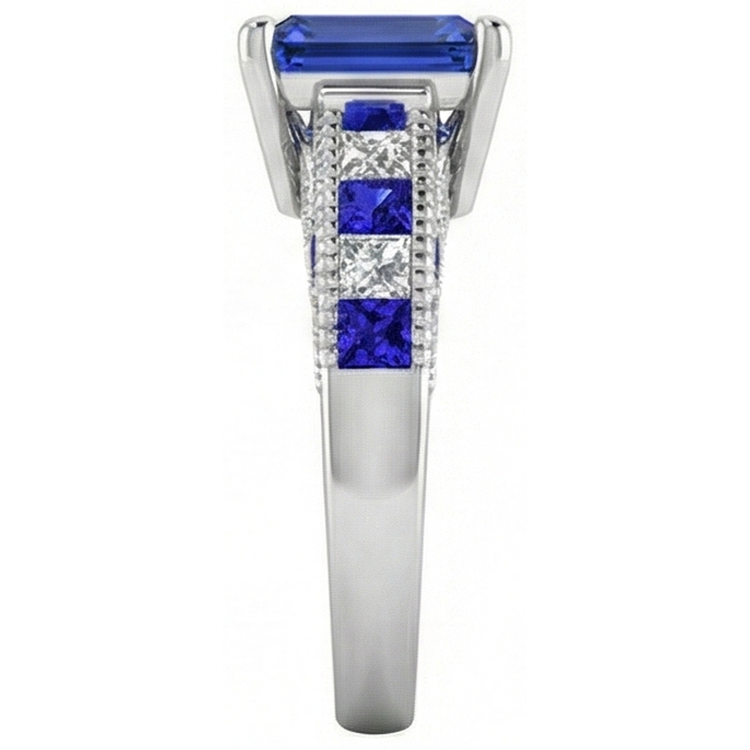Bague en diamant saphir de Ceylan taille émeraude de style vintage 11.50 carats