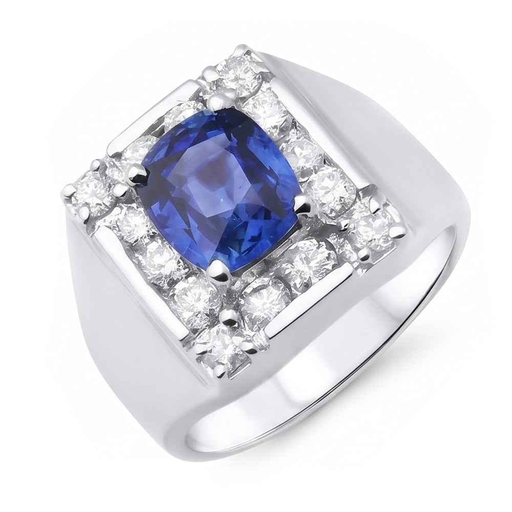 Bague en diamant saphir du Sri Lanka de 1.56 ct en or blanc 14 carats