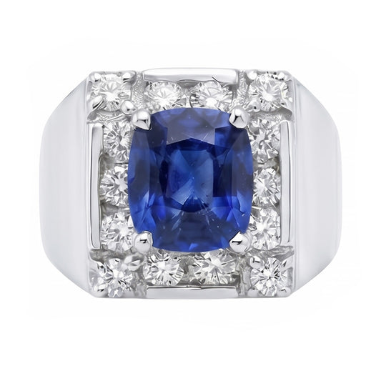 Bague en diamant saphir du Sri Lanka de 1.56 ct en or blanc 14 carats