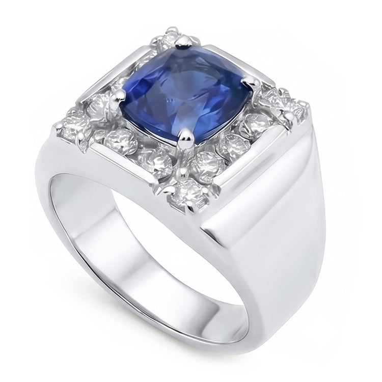 Bague en diamant saphir du Sri Lanka de 1.56 ct en or blanc 14 carats