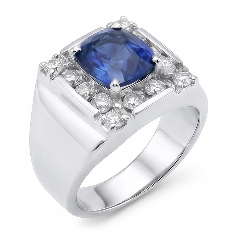 Bague en diamant saphir du Sri Lanka de 1.56 ct en or blanc 14 carats