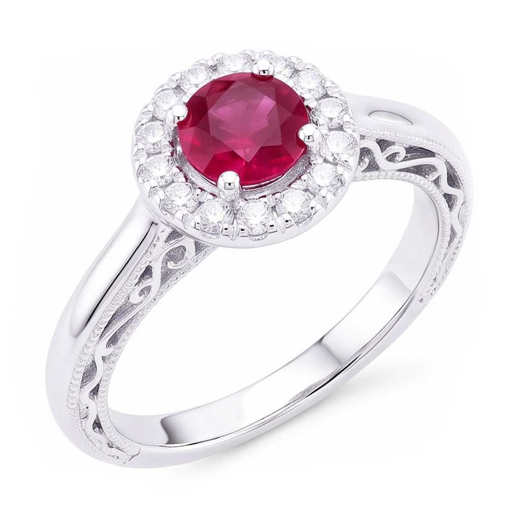 Bague en diamant saphir rouge Coupe Ronde de 1.5 ct en or blanc