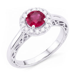 Bague en diamant saphir rouge Coupe Ronde de 1.5 ct en or blanc