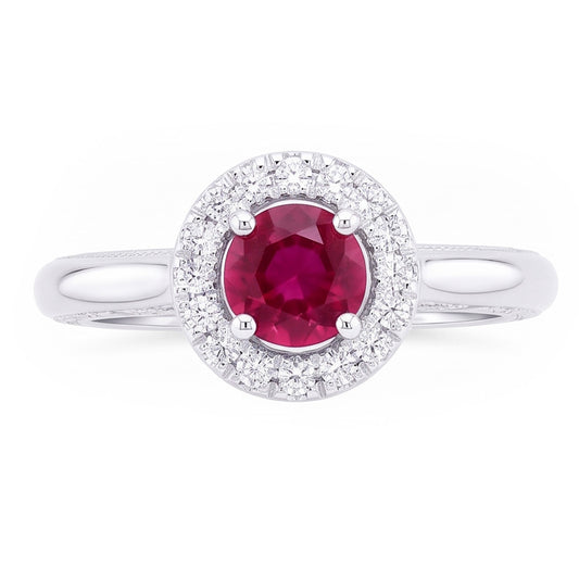 Bague en diamant saphir rouge Coupe Ronde de 1.5 ct en or blanc