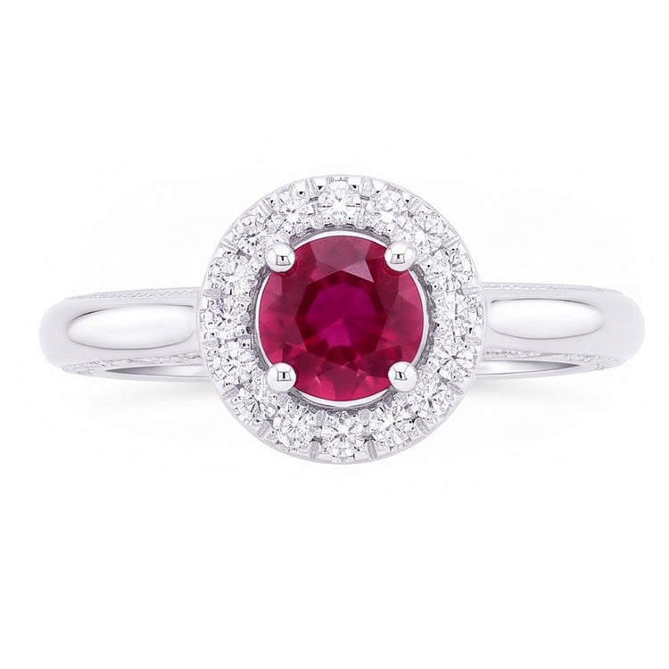 Bague en diamant saphir rouge Coupe Ronde de 1.5 ct en or blanc
