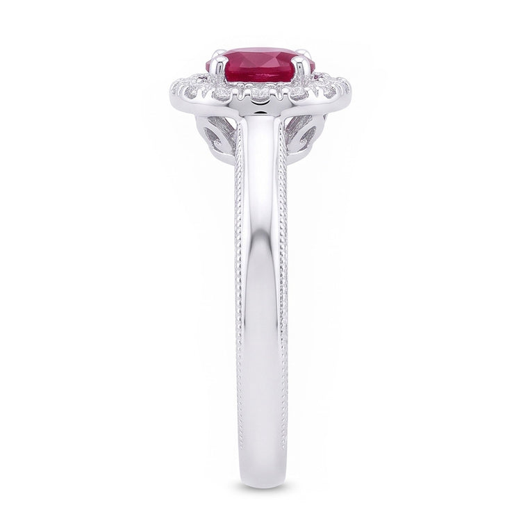Bague en diamant saphir rouge Coupe Ronde de 1.5 ct en or blanc