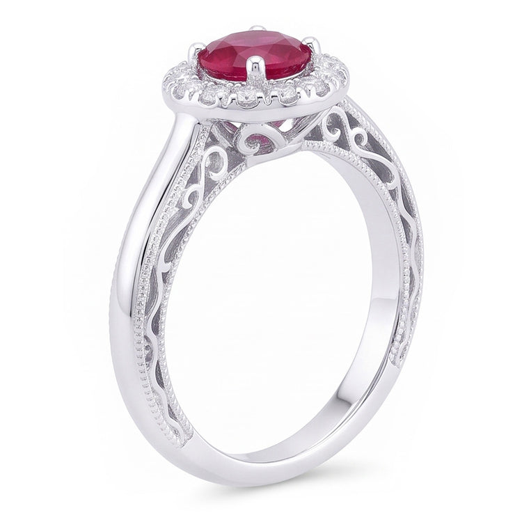 Bague en diamant saphir rouge Coupe Ronde de 1.5 ct en or blanc