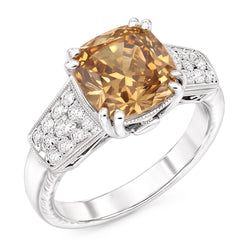 Bague en diamant taille coussin de 1.75 ct avec pierres précieuses en or blanc 14 carats