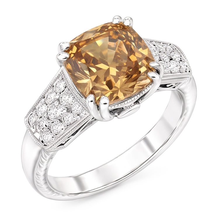 Bague en diamant taille coussin de 1.75 ct avec pierres précieuses en or blanc 14 carats