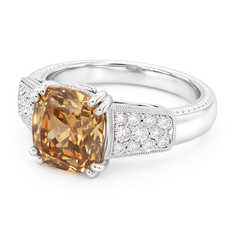 Bague en diamant taille coussin de 1.75 ct avec pierres précieuses en or blanc 14 carats