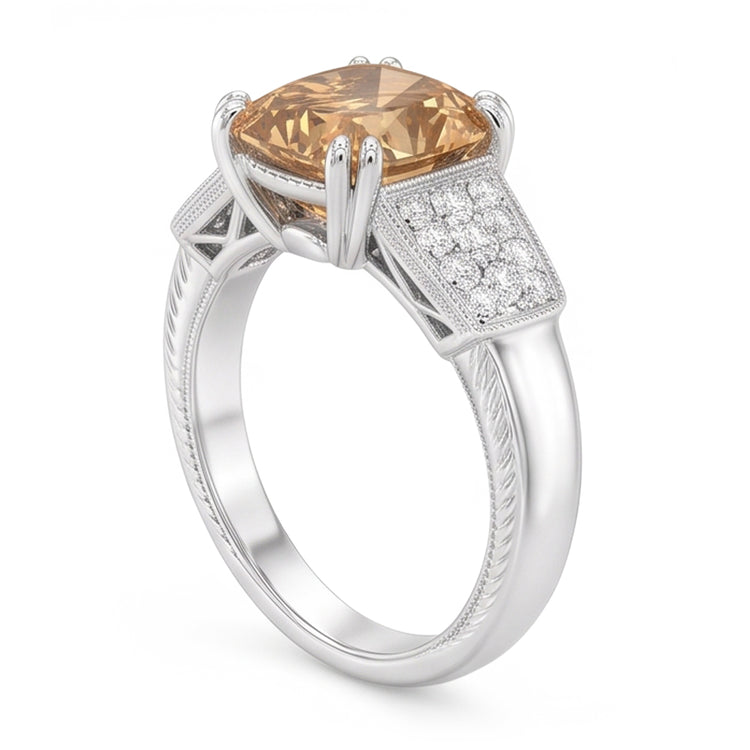 Bague en diamant taille coussin de 1.75 ct avec pierres précieuses en or blanc 14 carats