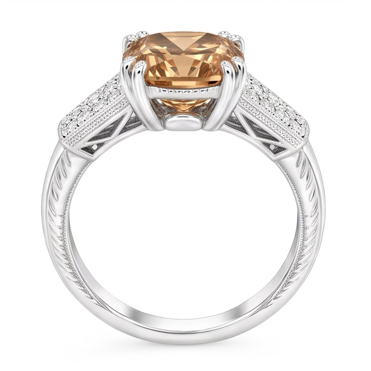 Bague en diamant taille coussin de 1.75 ct avec pierres précieuses en or blanc 14 carats
