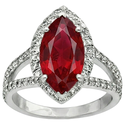 Bague en diamants rubis halo taille marquise rouge or blanc 5.55 ct