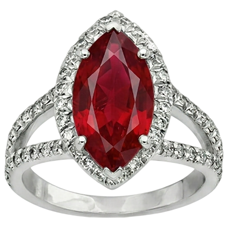 Bague en diamants rubis halo taille marquise rouge or blanc 5.55 ct