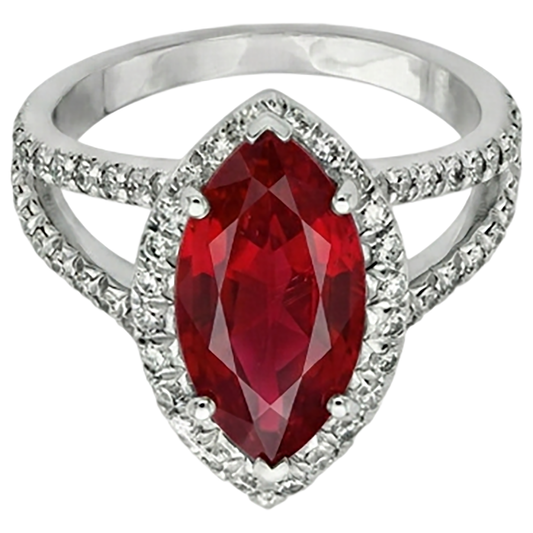 Bague en diamants rubis halo taille marquise rouge or blanc 5.55 ct