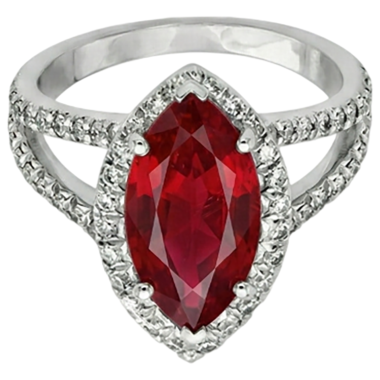Bague en diamants rubis halo taille marquise rouge or blanc 5.55 ct
