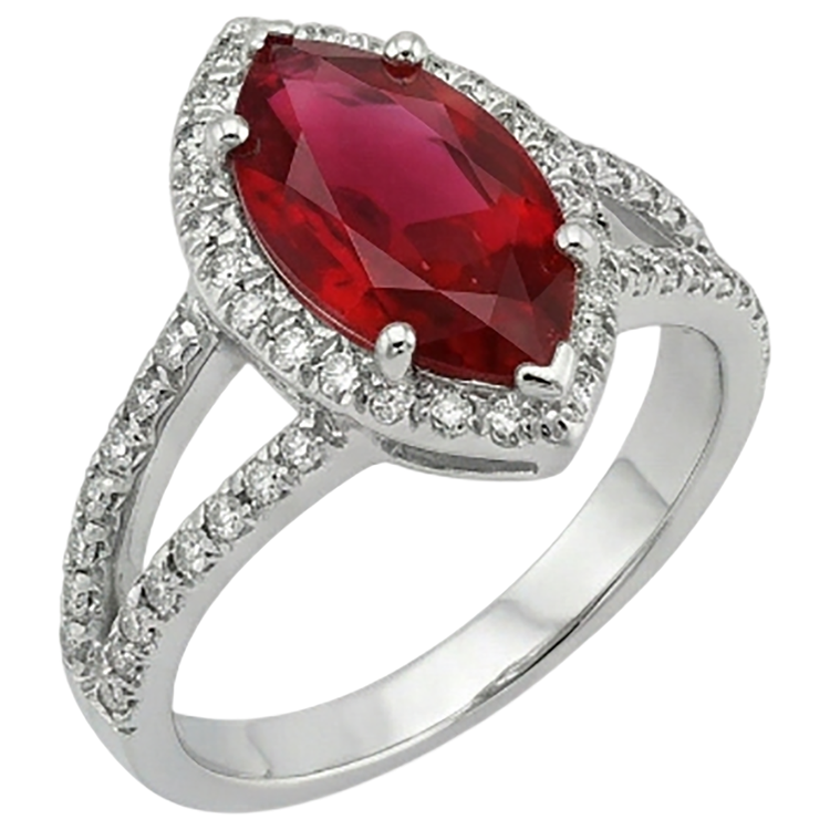 Bague en diamants rubis halo taille marquise rouge or blanc 5.55 ct