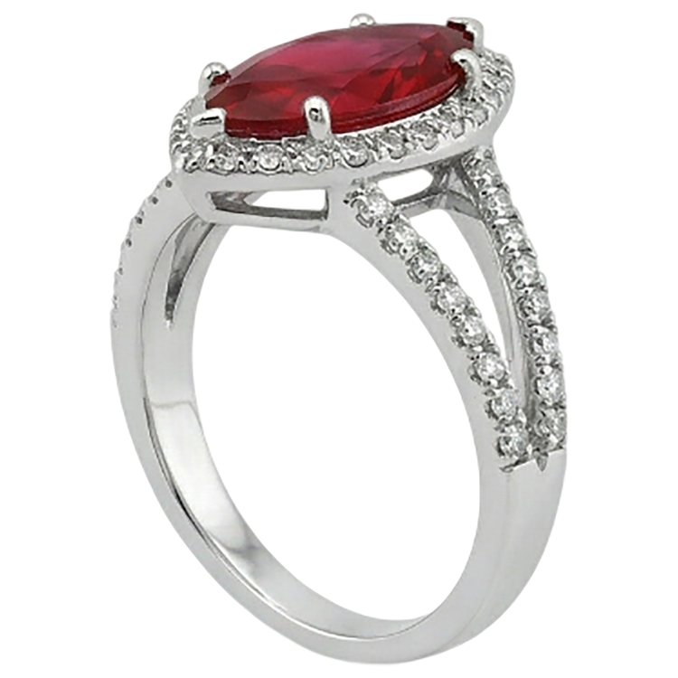 Bague en diamants rubis halo taille marquise rouge or blanc 5.55 ct