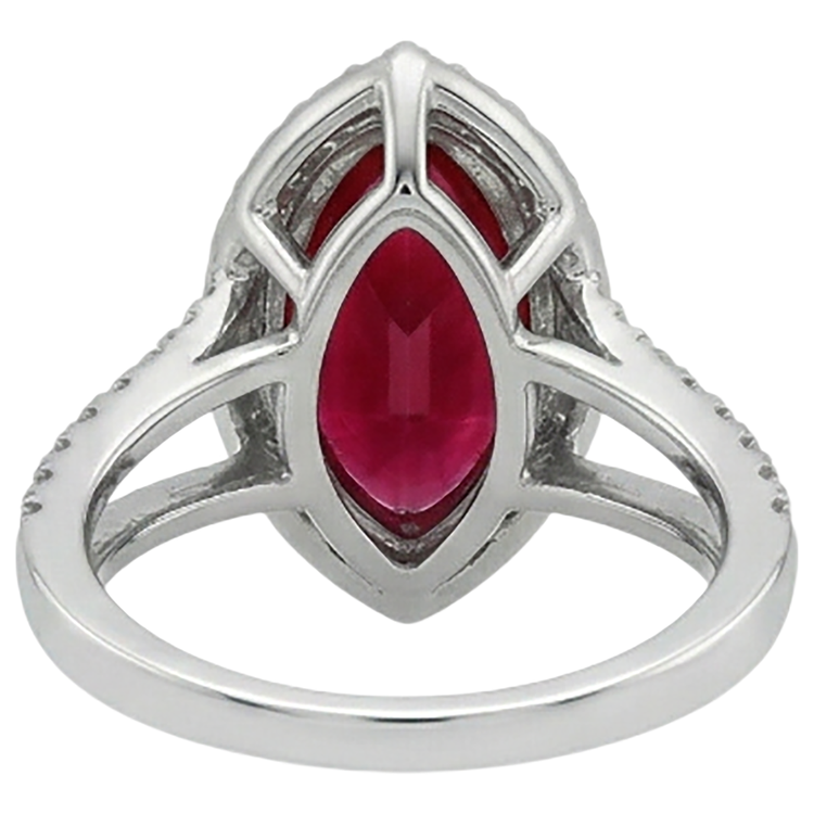 Bague en diamants rubis halo taille marquise rouge or blanc 5.55 ct