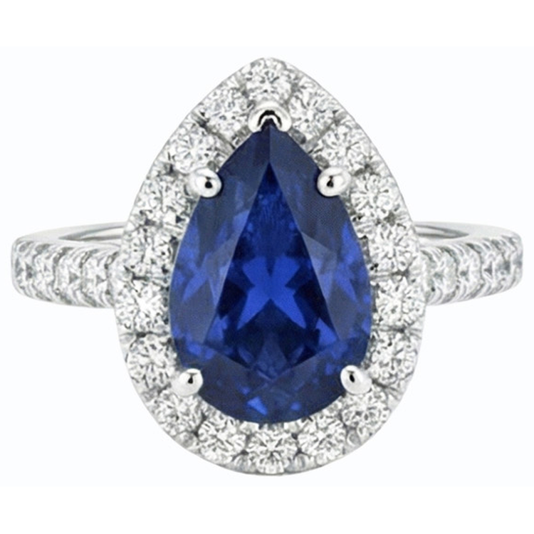 naturel pear diamant 3.50carats bague angle de côté