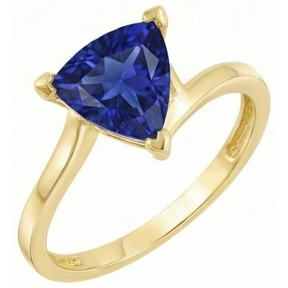 Bague en forme de trillion solitaire saphir Srilanka or jaune 1 carat