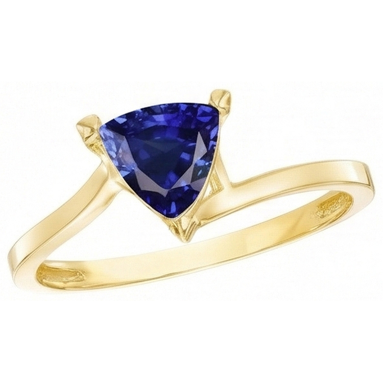 Bague en forme de trillion solitaire saphir Srilanka or jaune 1 carat