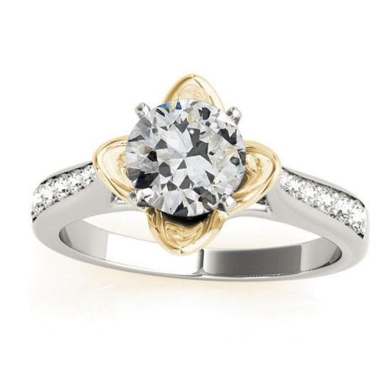Bague en or 14K avec Naturel diamants ronds taille ancienne style fleur 2.75 carats bicolore