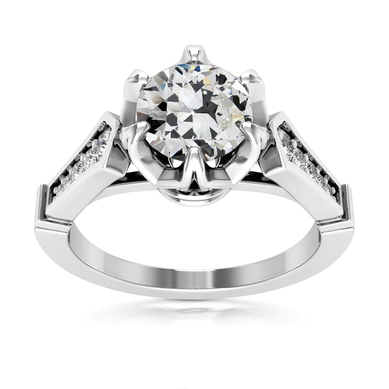 Bague en or 14K avec Réel diamants ronds taille vieille mine sertie de 6 griffes 4.25 carats