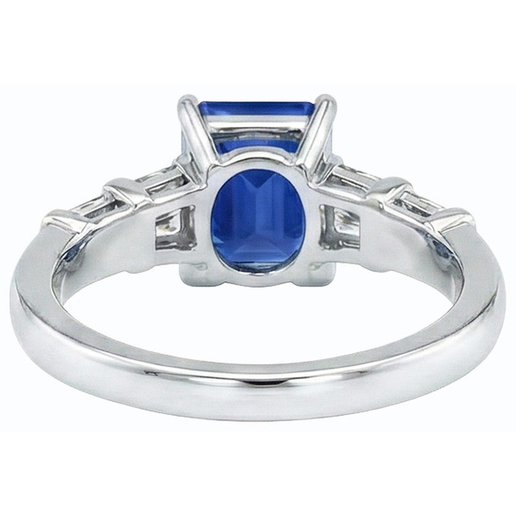 Bague en or 3 carats et saphir de Ceylan émeraude avec diamants baguette