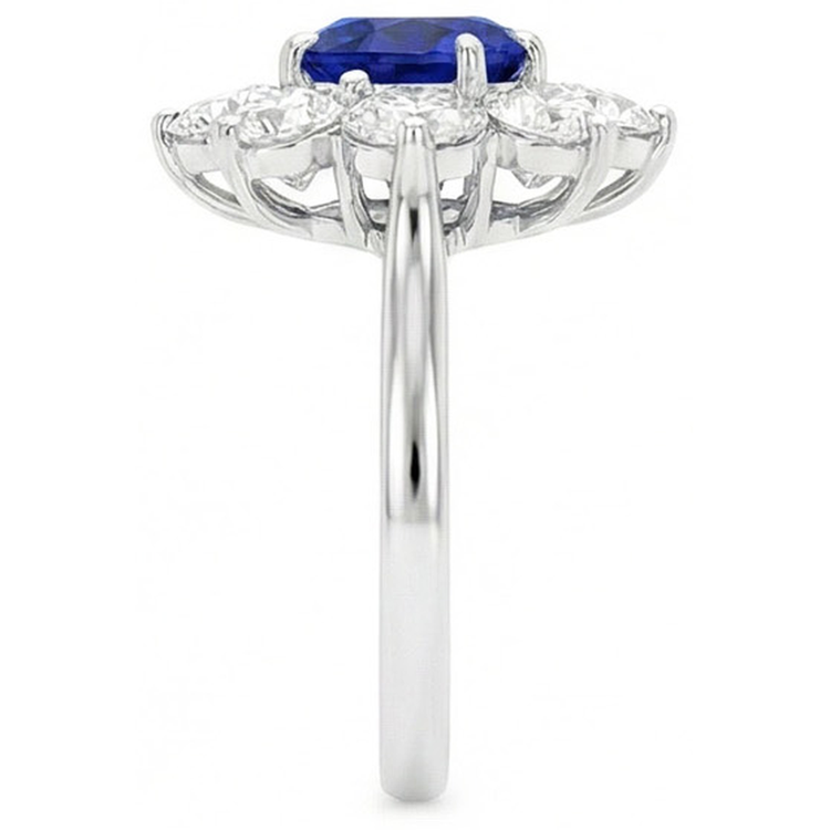 Bague en or Halo Diamant Bleu Rond Saphir Style Fleur 4.50 Carats