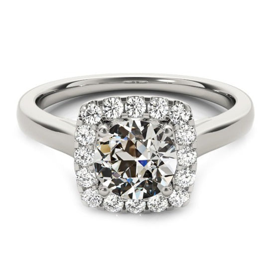 Bague en or Halo rond avec Réel diamants taillés à la mine ancienne tige conique 3 carats