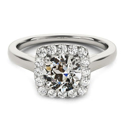 Bague en or Halo rond avec Réel diamants taillés à la mine ancienne tige conique 3 carats