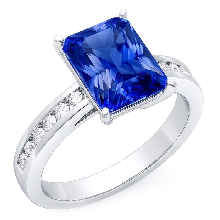 Bague en or anniversaire saphir bleu 4 carats serti de diamants