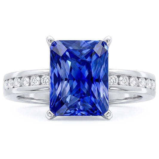 Bague en or anniversaire saphir bleu 4 carats serti de diamants