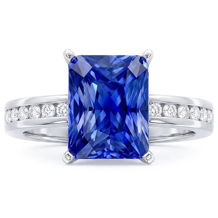 Bague en or anniversaire saphir bleu 4 carats serti de diamants