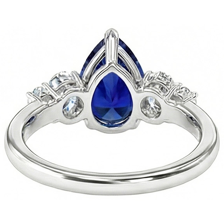 Bague en or avec 5 pierres précieuses, saphir sri-lankais et diamants 3,50 carats