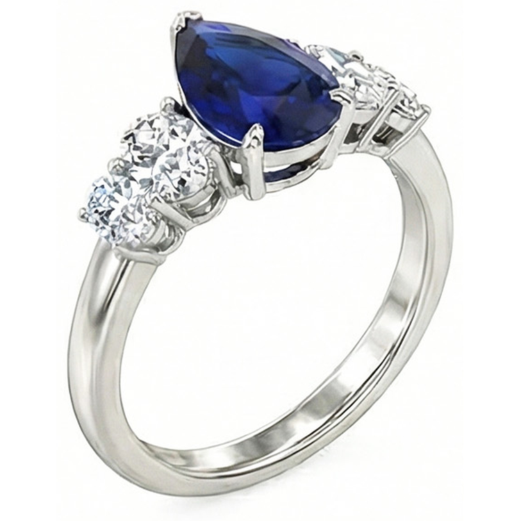 Bague en or avec 5 pierres précieuses, saphir sri-lankais et diamants 3,50 carats