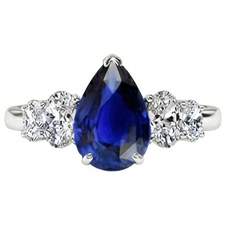 Bague en or avec 5 pierres précieuses, saphir sri-lankais et diamants 3,50 carats