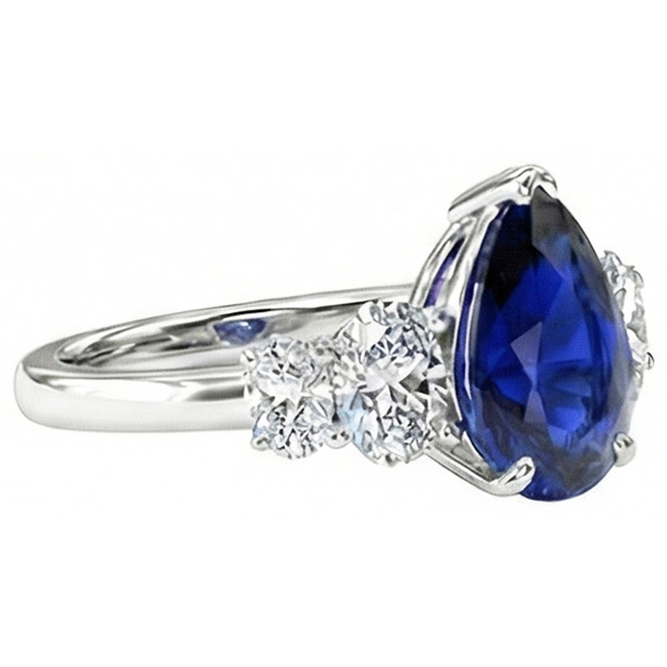 Bague en or avec 5 pierres précieuses, saphir sri-lankais et diamants 3,50 carats