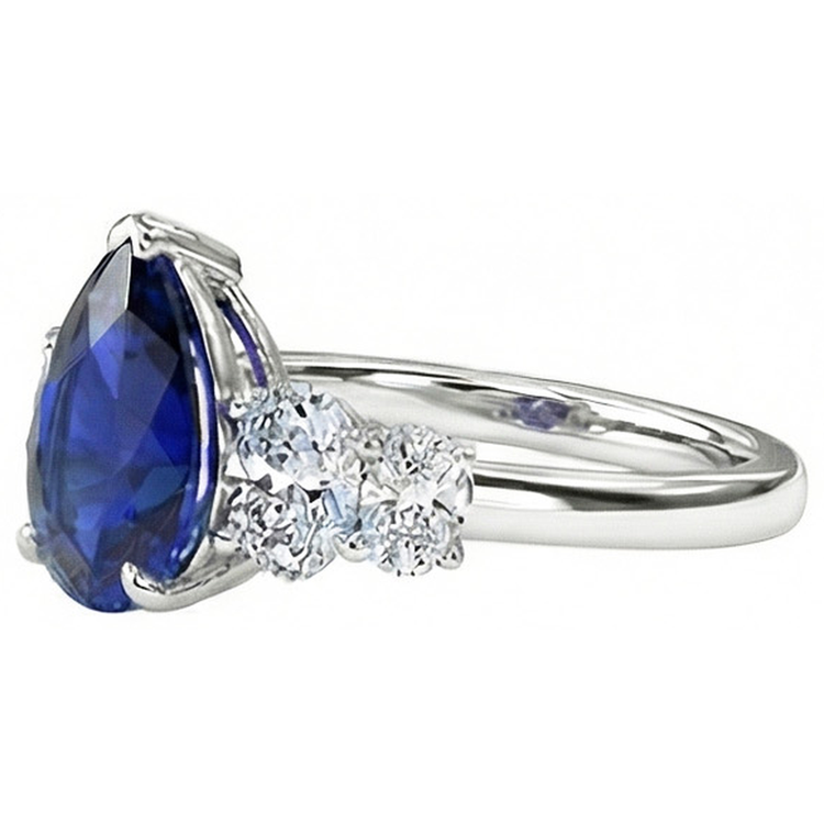 Bague en or avec 5 pierres précieuses, saphir sri-lankais et diamants 3,50 carats