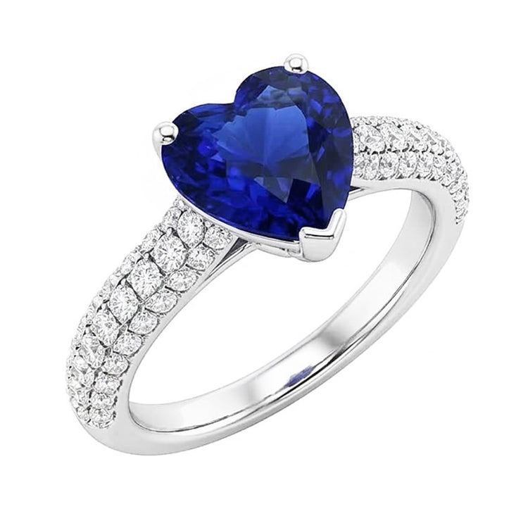 Bague en or avec saphir bleu et pierres précieuses 4 carats sertie de diamants à plusieurs rangées