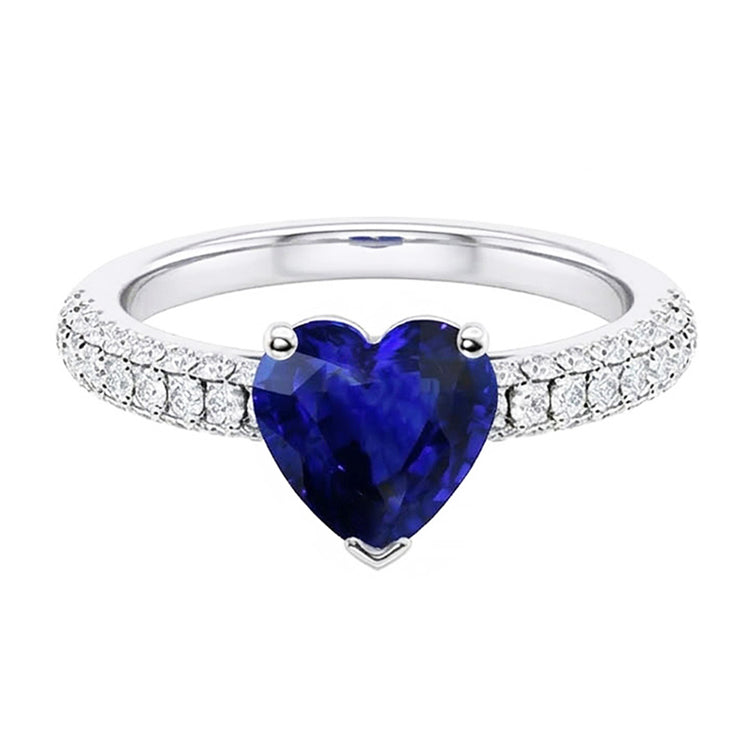 Bague en or avec saphir bleu et pierres précieuses 4 carats sertie de diamants à plusieurs rangées