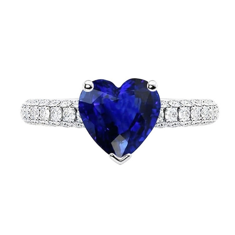 Bague en or avec saphir bleu et pierres précieuses 4 carats sertie de diamants à plusieurs rangées