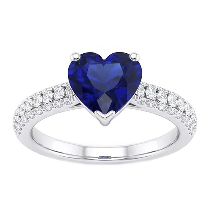 Bague en or avec saphir bleu et pierres précieuses 4 carats sertie de diamants à plusieurs rangées