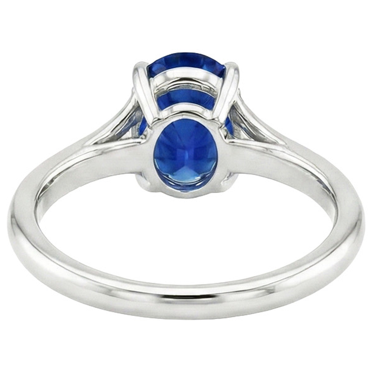 Bague en or avec saphir bleu solitaire sertie de griffes tige fendue ovale 3 carats
