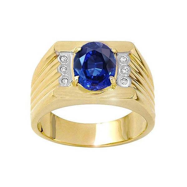 Bague en or bicolore saphir ovale 14 carats et diamant rond 2.31 ct. - HarryChadEnt.FR