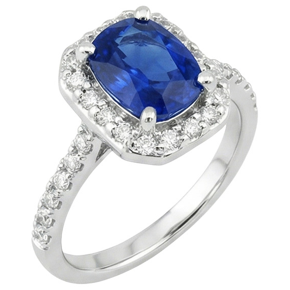 naturel cushion saphir 3.40carats bague vue de face