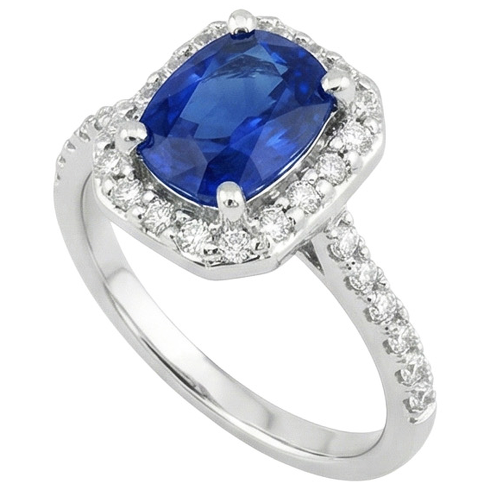 naturel cushion saphir 3.40carats bague détail rapproché