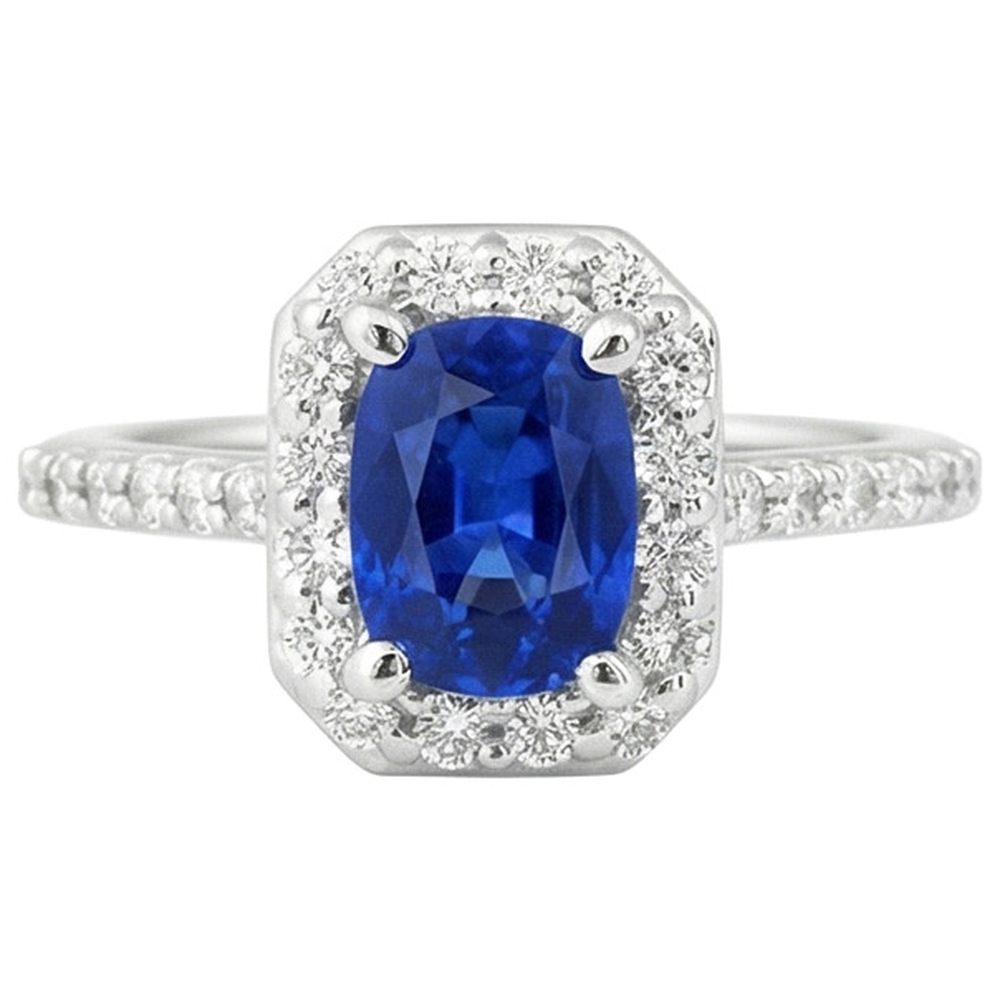 naturel cushion saphir 3.40carats bague angle de côté