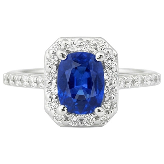 naturel cushion saphir 3.40carats bague angle de côté